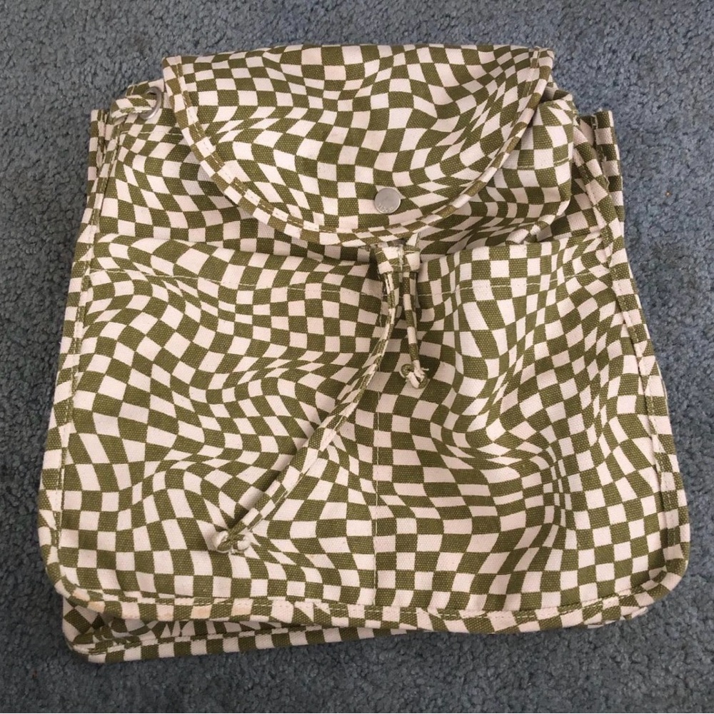 American Vintage Green and White Checkered Backpack